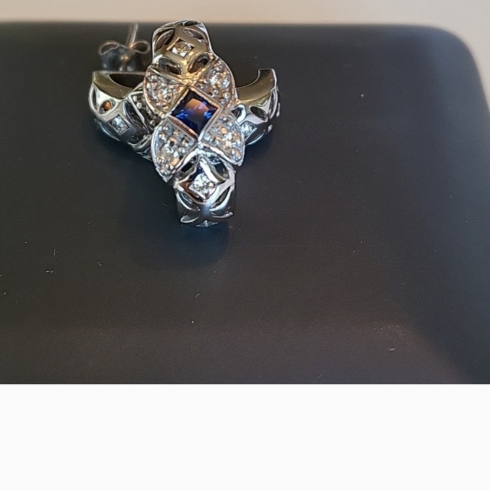 LeVian Diamond & Blue Sapphire White 14K Gold Earrings Authenticated By Poshmark - Picture 5 of 9